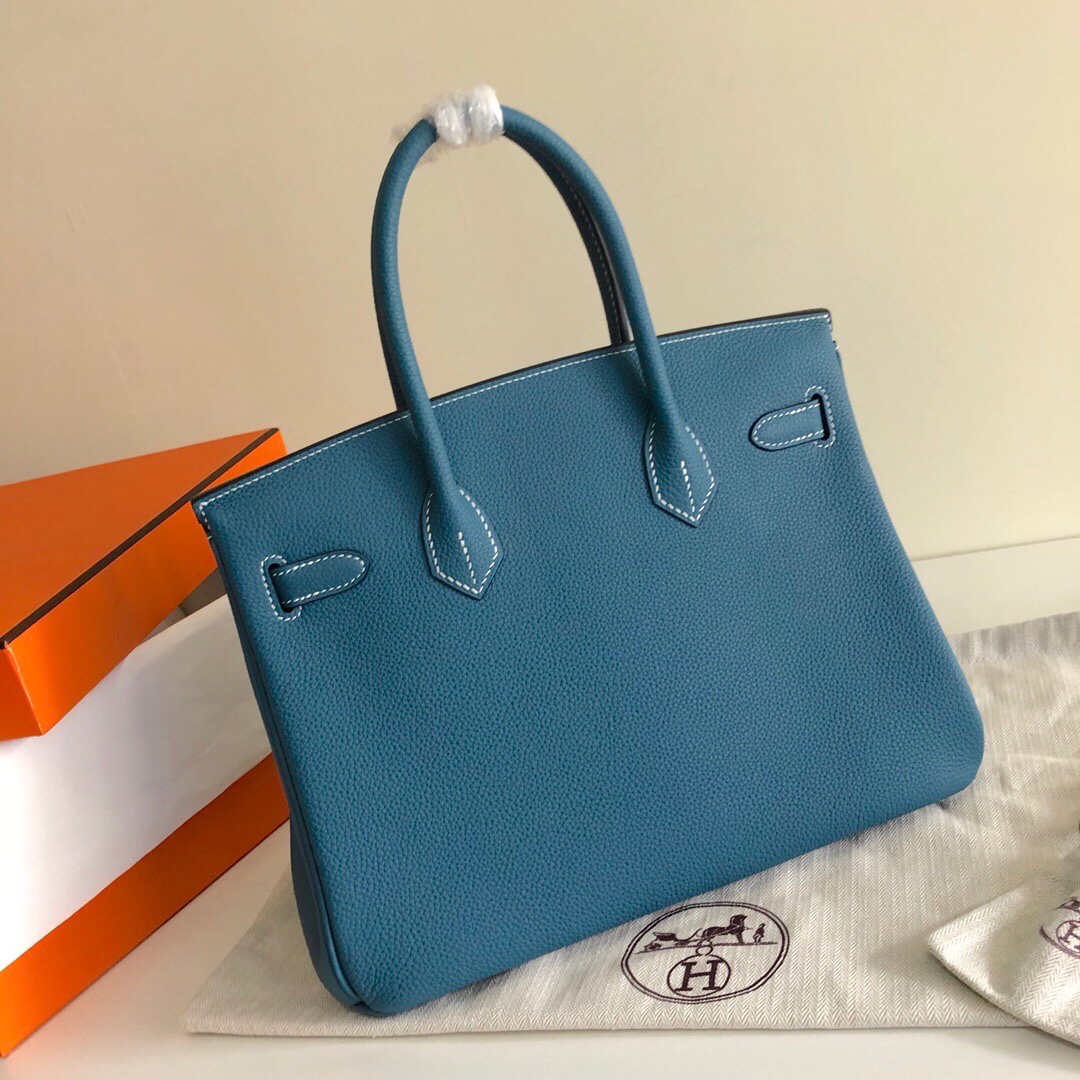 Hermes Birkin 35CM Togo Leather Handbag Blue Jean